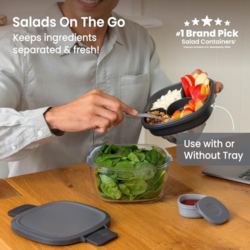 Image of Bentgo Glass Salad Container with Airtight Lid & Leak-Proof Sauce Cup