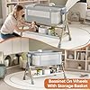 3 in 1 Baby Bassinet Bedside Sleeper, Rocking Bassinet for Baby with Wheels, Music Night Light, Storage Basket, Mattress, Adjustable Height, Portable Rocking Bedside Sleeper for Newborn Infant #3