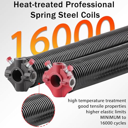 Image of Pair of 2 inch Garage Door Spring (0.234X2 inchX31 inch) with Winding Bars, L&R | For Standard Residential Garage Doors, Black-Coated, Oil-free & Easy DIY, Includes User Manual & Gloves, Min 16,000 Cycles