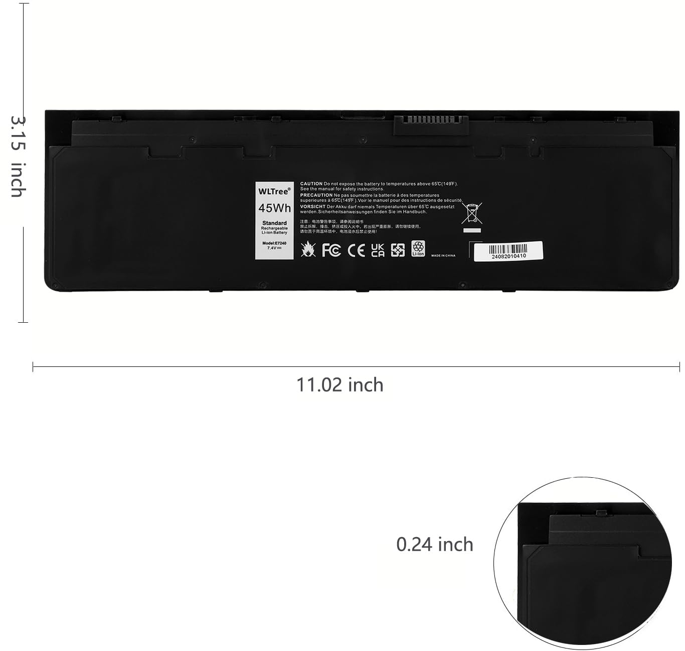 7.4V 45Wh WD52H GVD76 VFV59 Batería para DELL Latitude 12 7000 E7240 E7250 Ultrabook KWFFN J31N7 F3G33 HJ8KP W57CV WG6RP 9C26T J31N7 NCVF0 YDN87 HJ8KP JN0J1 451-BBFX 451-BBFW Battery
