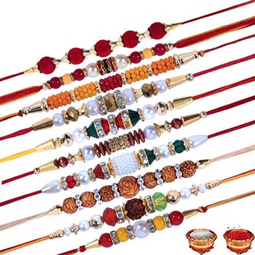 Image of VASH GIRLYZ ATTIRE Fancy Rakhis hand band Rakshabandhan designer rakhi for brother with Roli tilak Pack. (9)