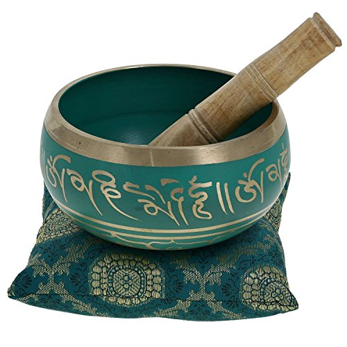 Bol chantant tibétain vert de 14 cm pour la méditation et l'art bouddhiste