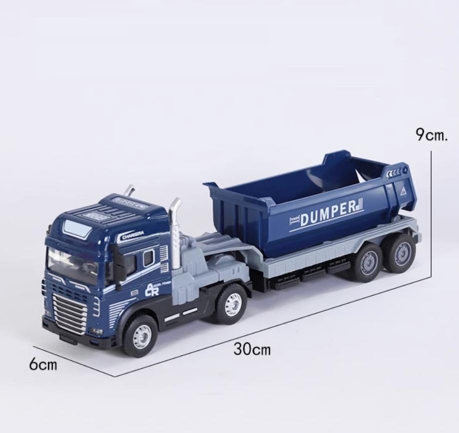 Image of Die cast Alloy Model Dumper Transport Truck Toy for Kids Boys 1:24 Friction Powered Excavator Construction Toys Dump Trailer with Lights Sounds Pull Back Vehicles (Multicolor, Pack of 1)