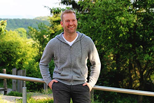 Men's Zip Hoodie Sweater 100% Cashmere Grey, Long Sleeve Jacket Front Pockets Knitted in 7 Gauge2