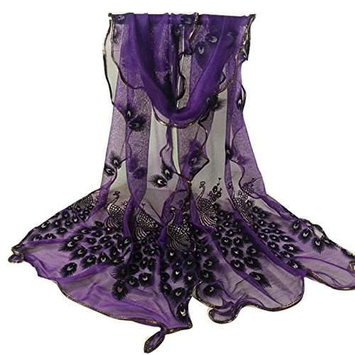 Lace Long Scarf Flower Wrap G Soft Peacock Shawl Women Embroidered Scarf Silk Scarf Extra Large (Purple, One Size) #TOP2