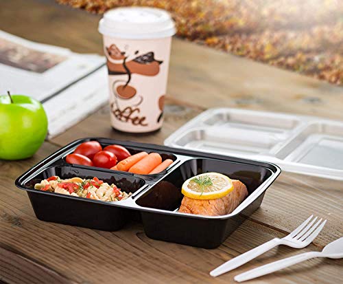 Ez Prepa [20 Pack] 32Oz 3 Compartment Meal Prep Containers With Lids - Bento Box - Plastic - Stackable, Reusable, Microwaveable & Dishwasher Safe #TOP1