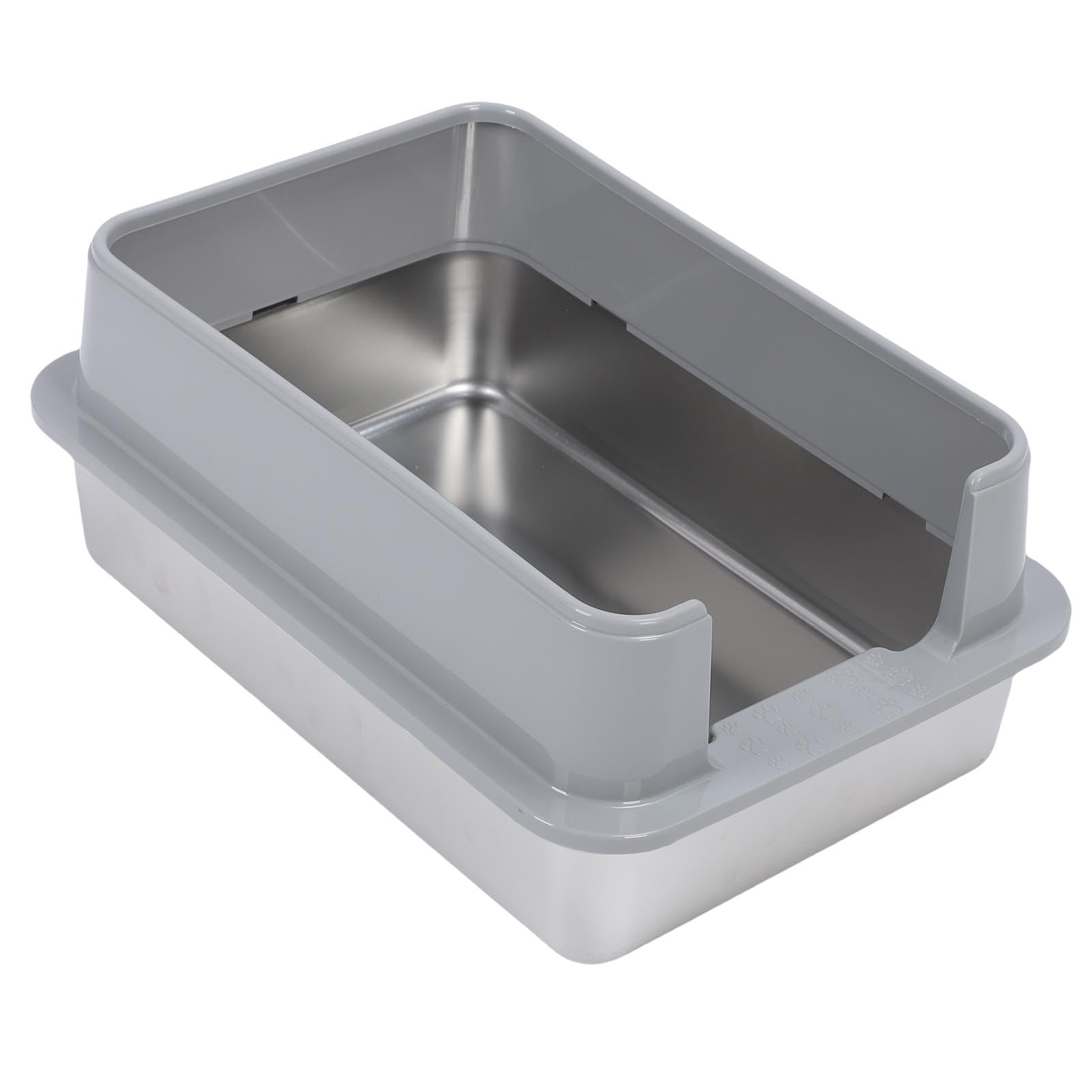 Rosvola Edelstahl-Katzentoilette, 35 X 50 cm, Katzentoilette mit Schaufeln, Antihaftbeschichteter, Offene Oberseite, Hohe Seitenschale, Haustiertoilette, Ideal für das Zuhause Großer Katzen