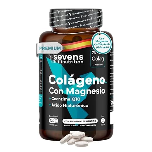 Colágeno Hidrolizado Puro con Magnesio Ácido Hialurónico y Coenzima Q10 - Colageno Marino para Huesos, Articulaciones y Piel - Con Vitaminas A, C, D3, B12 y Zinc - 120 Cápsulas - Sevens