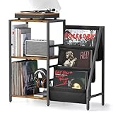 Tewinko Stereo Record Player Stand with Vinyl Storage for 200 Albums, Turntable Display Shelf, Black