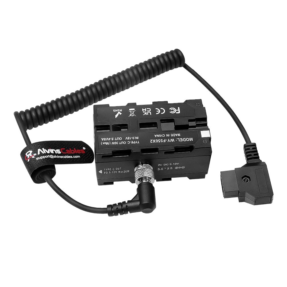 Alvin's Cables D-tap au câble double face batterie factice NP-F pour Atomos Ninja|Smallhd|Moniteur Feelworld,NP-F550|F570|F770 Adaptateur d'alimentation de batterie factice avec port de type C
