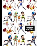  CUADERNO ESCOLAR: Cuaderno de hoja cuadriculada de 4 mm  Cuadrícula 4x4  Tamaño especial para la mochila Diseño de portada de deportes: fútbol, baloncesto, tenis, beisbol...
