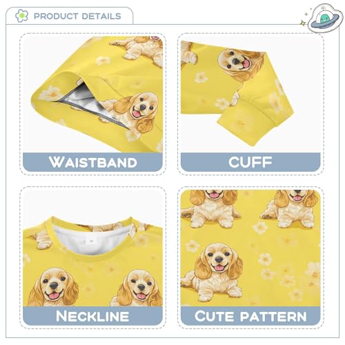 JUNZAN Cute Cocker Spaniel Dogs Yellow Kids Girls Hooded Sweatshirt Long Sleeve Boys Sweat Shirt Camping 4T3