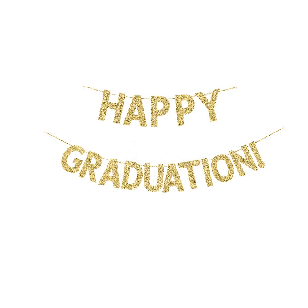 Happy Graduation! Banner, Graduate Party Decorations Gold Gliter Paper Sign Backdrops