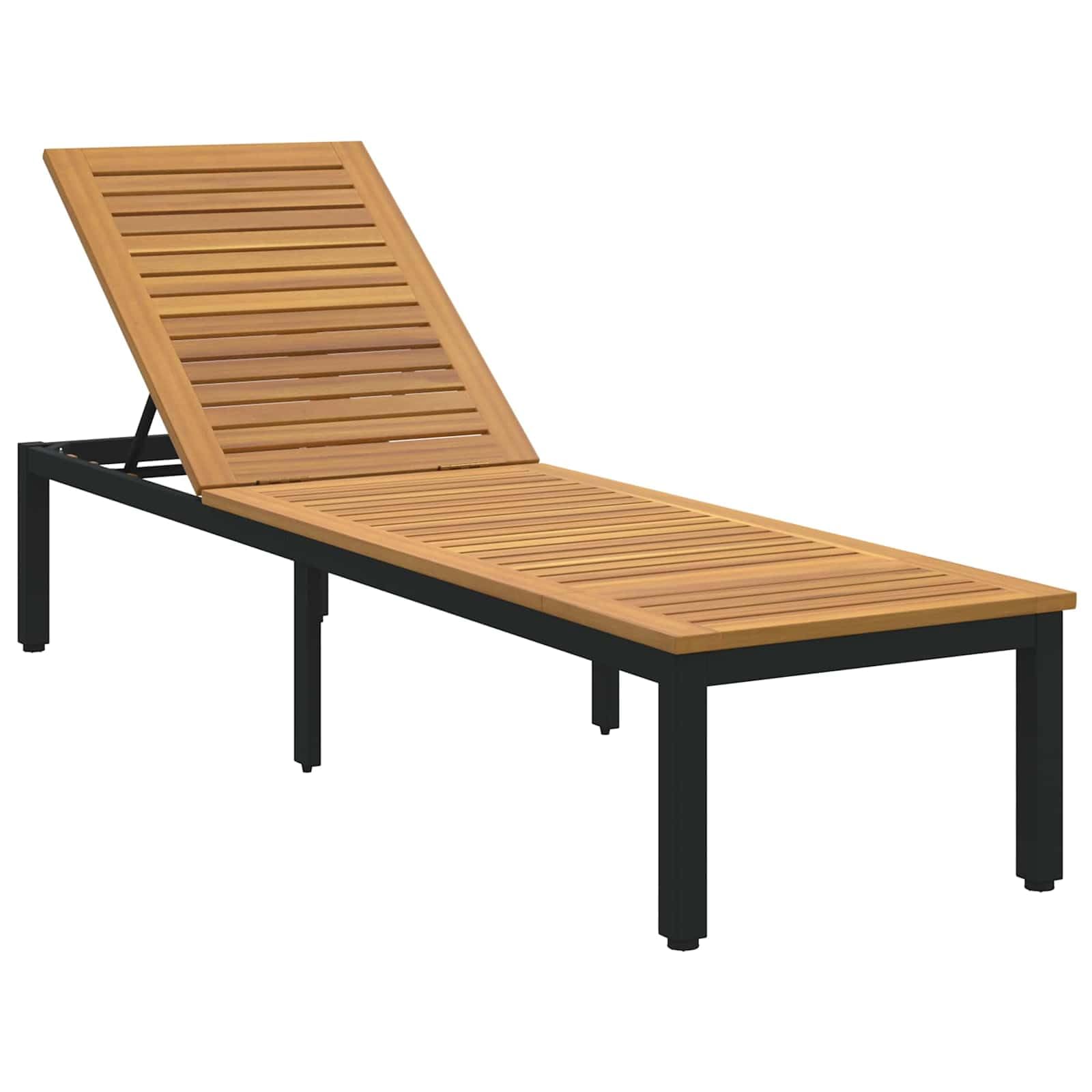 Chaise longue noire d'extérieur en bois massif d'acacia haut de gamme