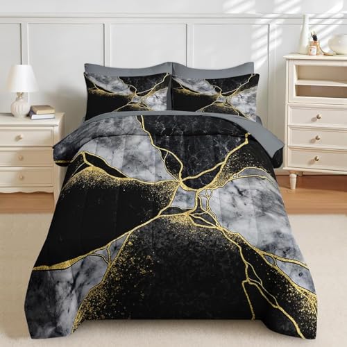 Édredon chaud 240x260 marbré noir et gris microfibre douce - 2