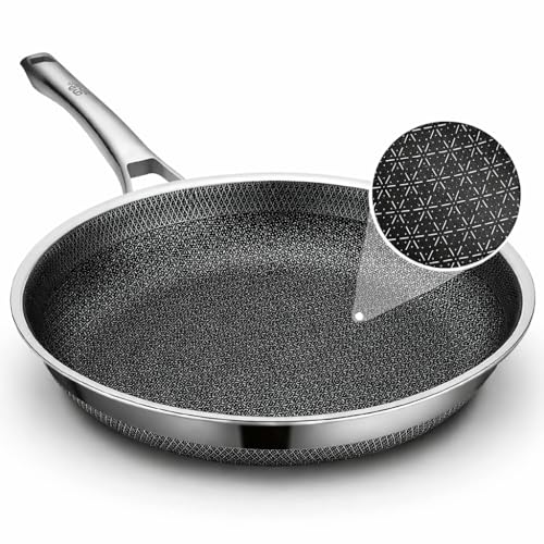 SNOWCLAD Frying Pan, 9.8 Inch Hybrid Non Stick Stainless Steel Skillets, Dishwasher Induction Oven...