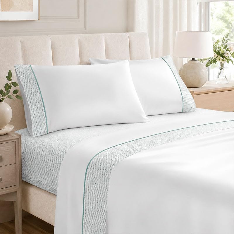 Rufino Díaz Juego Sábanas Aplique 100% algodón 144 Hilos 30 cm Marta (Verde - 105 cm) - Taco Extra Suave para Adultos e Infantil - Sensación acogedora y de Confort