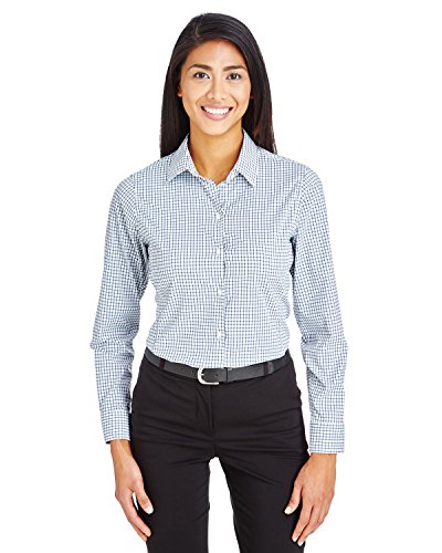 CrownLux Performance™ Ladies' Micro Windowpane Shirt XL NAVY/ WHITE