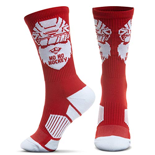ChalkTalkSPORTS Hockey Athletic Woven Mid-Calf Socks | Ho Ho Hockey Socks | Red - Main Image