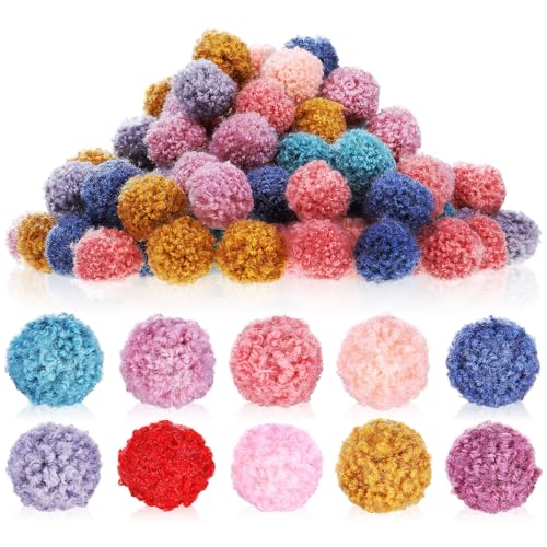 Pompones de 2 cm PRETYZOOM en colores aleatorios para manualidades, 200 piezas elásticas