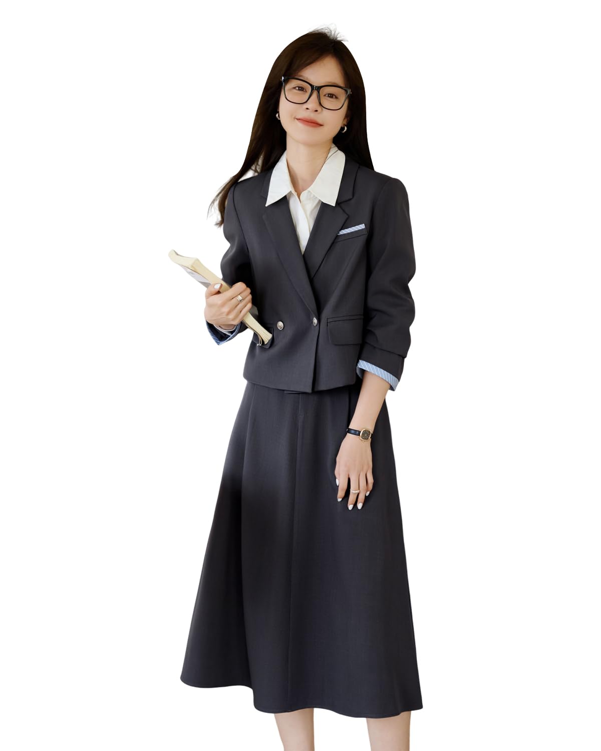 [MOHO&MO沫?依美] スーツ スカート レディース 上下 2点セット スカートスーツ ブレザー スカート ロングスカート セットアップ 春 秋 長袖 プリーツ 無地 着痩せ 入学式 結婚式 卒業式 面接 通勤 普段着 大きいサイズ (XL) Amazon | [MOHO&MO沫晗依美] スーツ スカート レディース 上下 2点