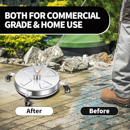 Image of 16 inch Pressure Washer Surface Cleaner with 4 Wheels - Stainless Steel Surface Cleaner for Pressure Washer Attachment for Concrete, Patio, Sidewalk, Deck, Driveways and Daily Washing - PWS 16