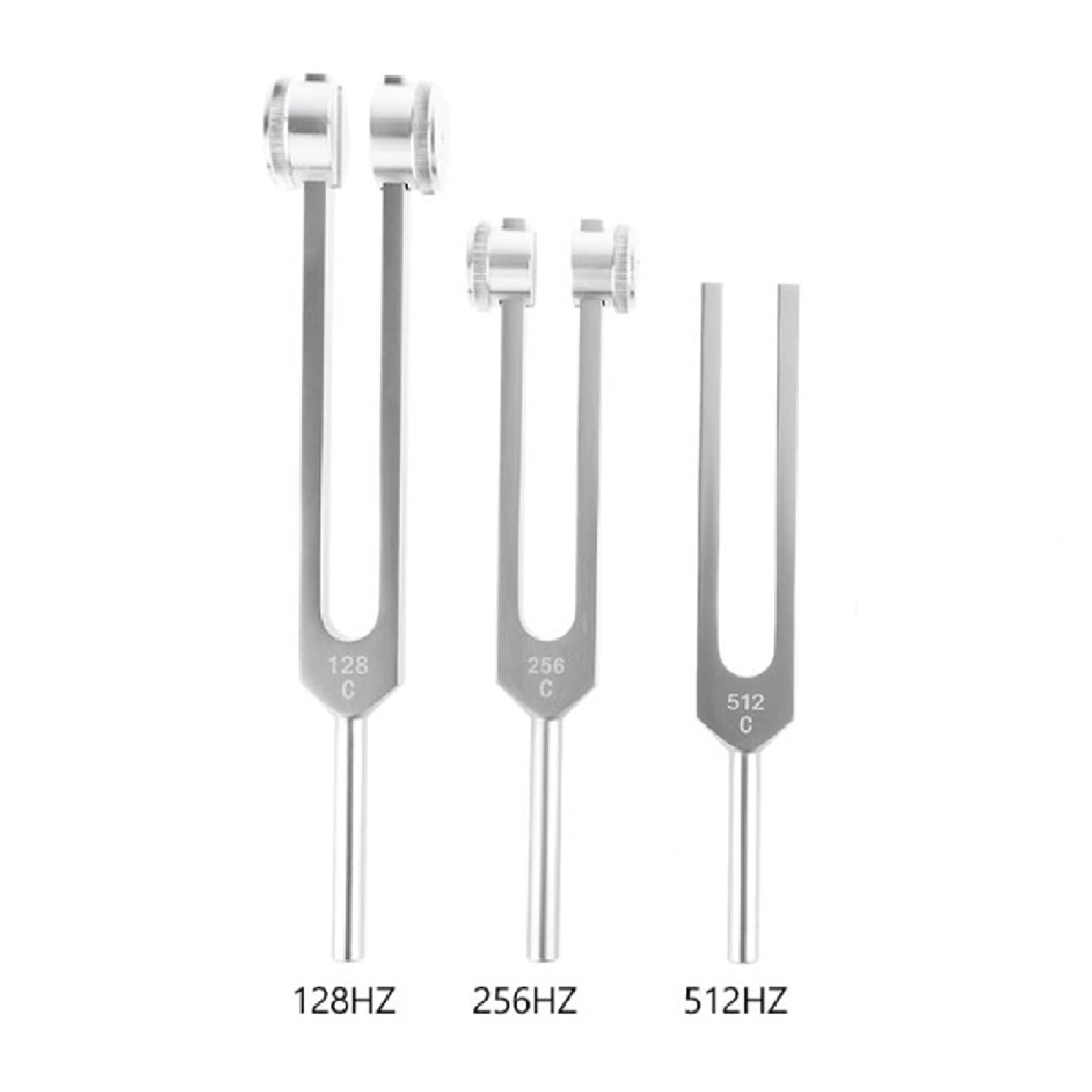 (128 + 256 + 512 Hz) Diapason in acciaio inox standard per violino chitarra accordatore strumento e custodia per la terapia delle vibrazioni, esami neurologici di guarigione del suono