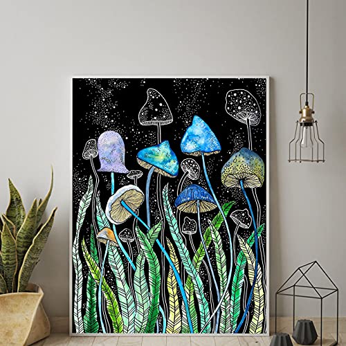 Art mural abstrait aquarelle plante toile pour salon | Affiche champignon 50x70