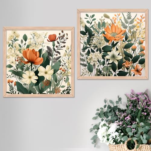 Image of kotart - Premium Digital Floral Art Paintings with Frame for Home Decor - Framed Wall Painting for Living Room Bedroom Office Room Decor - Painting for Wall Decoration Set of 2 Multicolo Size-(13x13 inch, C)