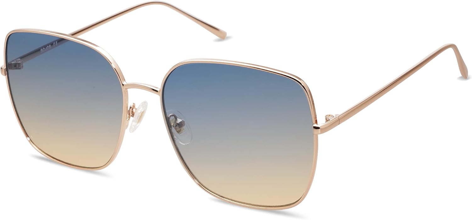 SOJOS Trendy Oversized Square Metal Frame Sunglasses for Women Men Retro Big Flat Lens UV Protection Sunglasses SJ1146