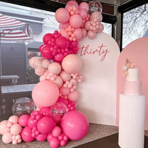Image of HILAVO Pink Mixed Balloons Set, 12 Inch Hot Pink Pastel Light Baby Pink Metallic Pink Latex Balloons Party Balloons for Women Girls Birthday Baby Shower Princess Anniversary Party Decorations