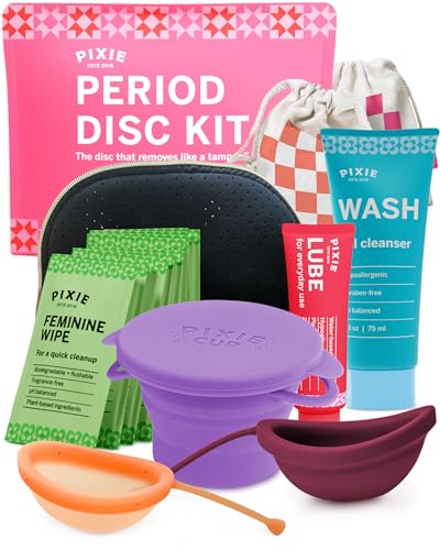 Kit de disco menstrual – Pixie Cup Kit de iniciación de disco del primer período + esterilizador de disco menstrual para mujeres y niñas – Contenedor para almacenamiento – Solución de viaje portátil