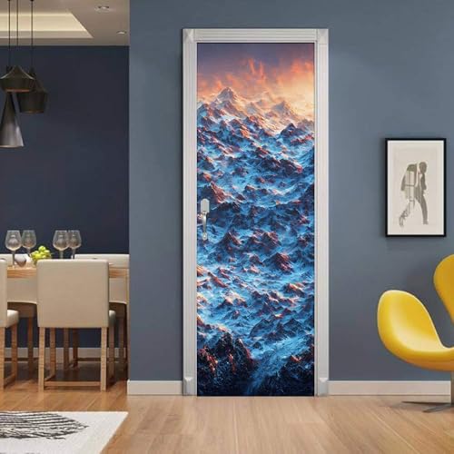 Modern Snowy Mountain Door Stickers for Interior Doors Landscape 3D Door Decals Art Sticker Self Adhesive Door Murals for Bedrooms Living Room Bathroom Home Decor G731?90x200 cm?