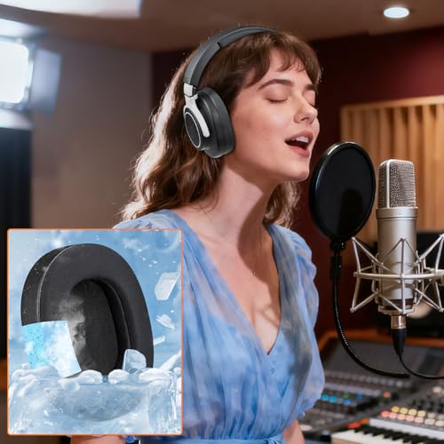 SOULWIT Cooling Gel Earpads Cushions Replacement para Auriculares Audio Technica ATH M70X, Almohadillas para Oído con Espuma de Alta Densidad, Grosor Añadido - Negro miniatura 5
