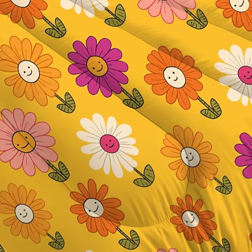 Couette réversible jaune citron marguerite édredon léger 4 saisons