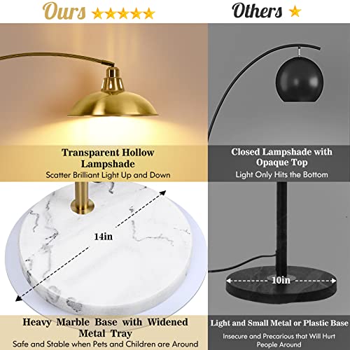 Image of FILIYANO Gold Brass Arc Floor Lamp for Living Room - Mid Century Modern Standing Lamp, Overhanging Floor Lamps, Arch Stand Up Lamp & Floor Light with White Marble Base, Ideal for Bedroom Study Room