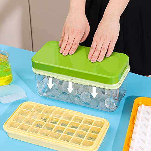 Pengke Ice Cube Tray With Lid And Bin,64 Nuggets Silicone Ice Tray With Ice Bucket,Ice Cube Storage Container Set With 2 Trays For Chilled Drink, Cocktail,Whiskey And Smoothie,Green #TOP5