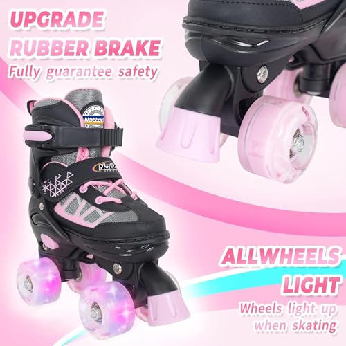 Image of Kids Roller Skates for Girls , Pink Adjustable Rollerskates with Light Up Wheels for Teens Youth Ages 6-12 10 11 12 , Beginners Outdoor Sports , Best Birthday Gift for Girls Kids