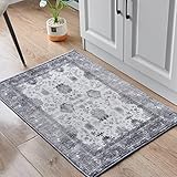 BRICHOEE Vintage Area Rug 2x3 Feet Grey Thin Entryway Mat for Kitchen Indoor Machine Washable Foldab