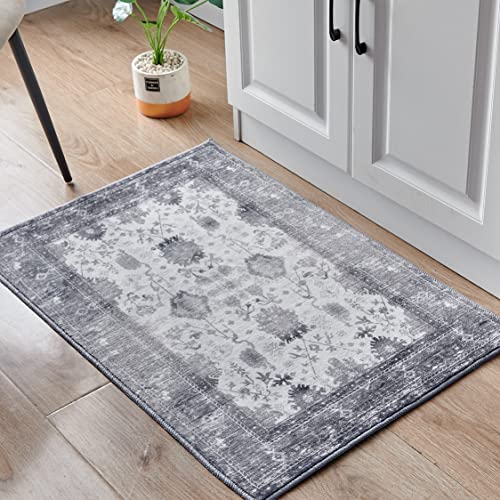 Brichoee Vintage Area Rug 2X3 Feet Grey Thin Entryway Mat For Kitchen Indoor Machine Washable Foldable Doormat Distressed Persian Boho Rug #TOP6