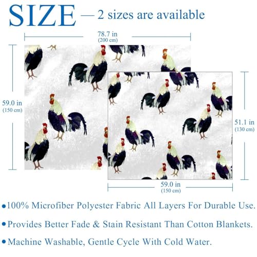Couverture douce Crowing Rooster en microfibre polaire 150x130 cm pour lit et canapé - 4