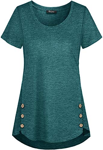 Quinee Breastfeeding Shirts For Women, Short Sleeve Crew Neck Double Layer Button Side Hip Length Convenient Plus Size Nursing Tops Maternity Tee Pregnancy Clothes Green M #TOP1