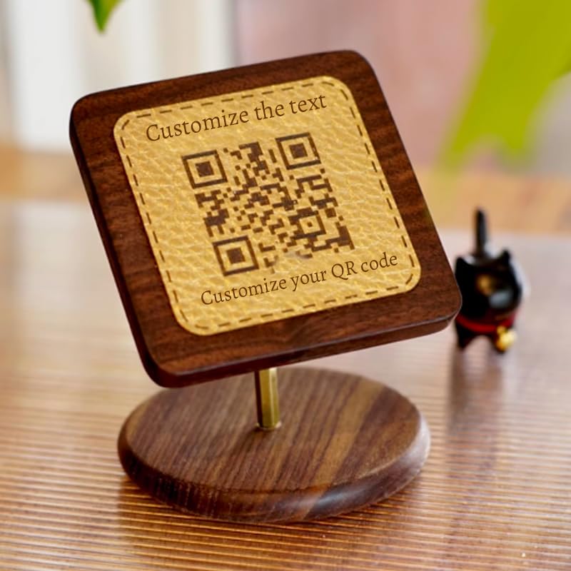 Personalized QR Code Signs,Wooden Bracket Leather Print,Scannable Cash App Sign,Scan To Pay Payment Sign Logo for Business, QR Code Logo Plaque