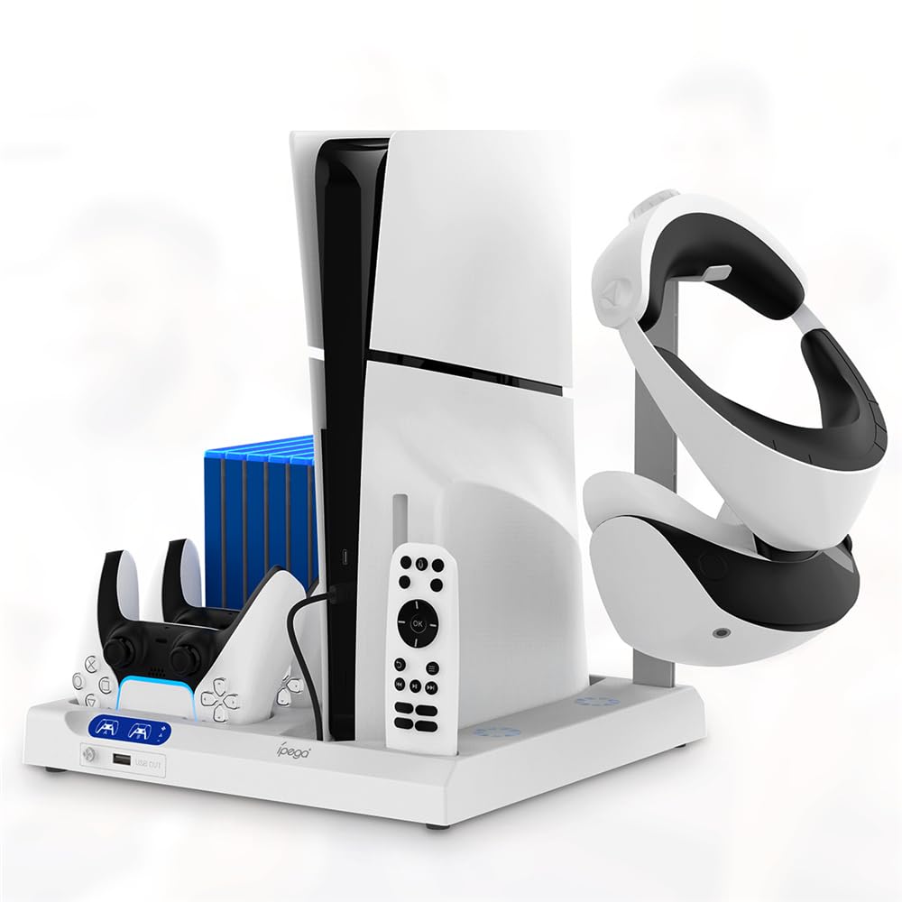 Supporto di raffreddamento con dock di ricarica a doppio controller per PS5 Host Base multifunzionale per la dissipazione del calore con rack per la conservazione dei dischi