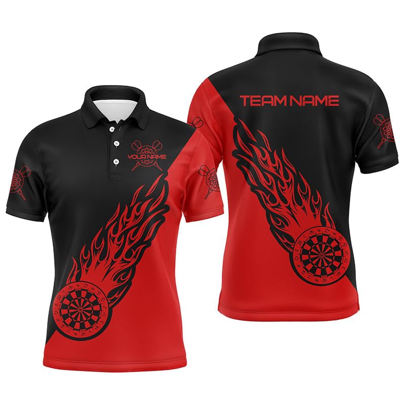 Personalisierte Herren & Damen Darts-Shirt Mit Rotem Und Schwarzem Flammen-Design – Individuelles Dart-Jersey L0697