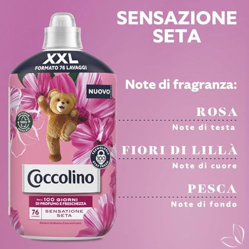 Coccolino Ammorbidente Concentrato Sensazione Seta, Ammorbidente Lavatrice con Tecnologia Stay Fresh, Profumazione alla Rosa, Fiori di Lillà e Pesca, Formato XXL Fino a 456 Lavaggi, 6 Pezzi da 1750 ml - Immagine 1