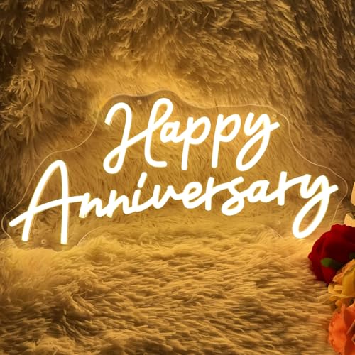 Happy Anniversary Neon Sign for Wall Decor Wedding Birthday Party Bedroom Bar Shop,Led Signs,Decoration Neon Lights for Bar Pub Christmas,Restaurant,Bedroom Wall Decor