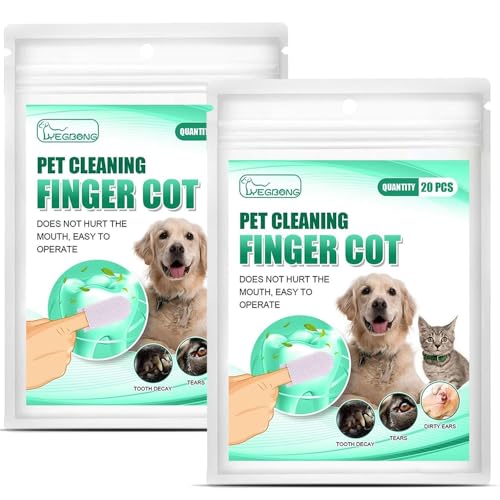 Image of 40 Pcs Teeth Cleaning Finger Wipes,Dog Eye WipesCleaning Wipes for Pet Teeth and Finger Covers, for Cleaning Teeth Ears and Eyes Suitable for Dogs and Cats Removes Dirt and Discharge Dog Eye Care