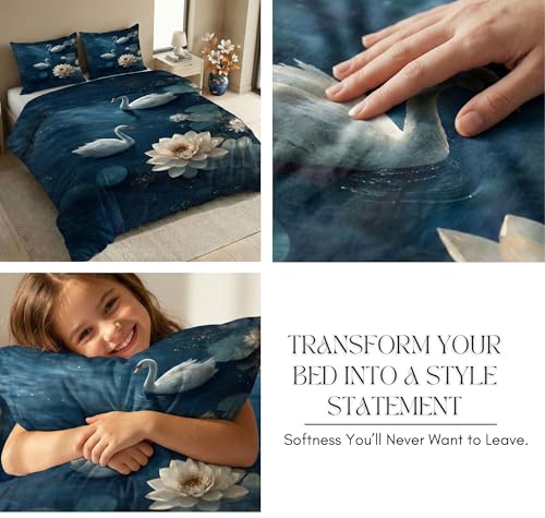 Image of SANMARINO 300 TC Cloud Cotton Pixel 7D King Size Bedsheet with 2 Pillow Cover | Premium 7D Floral Printed Bedding Set | Ultra Soft & Breathable | 108x108 Inch | Midnight Sapphire Lotus Serenity