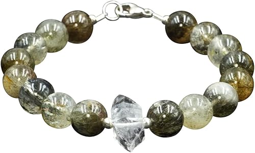 Healing Stones for You Green Tourmaline Rutile Quartz and Herkimer Diamond Bracelet